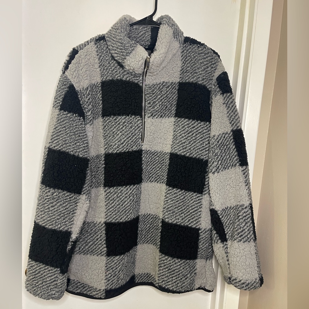 Fashion Brand Company Black And Gray Plush Checkered Jacket